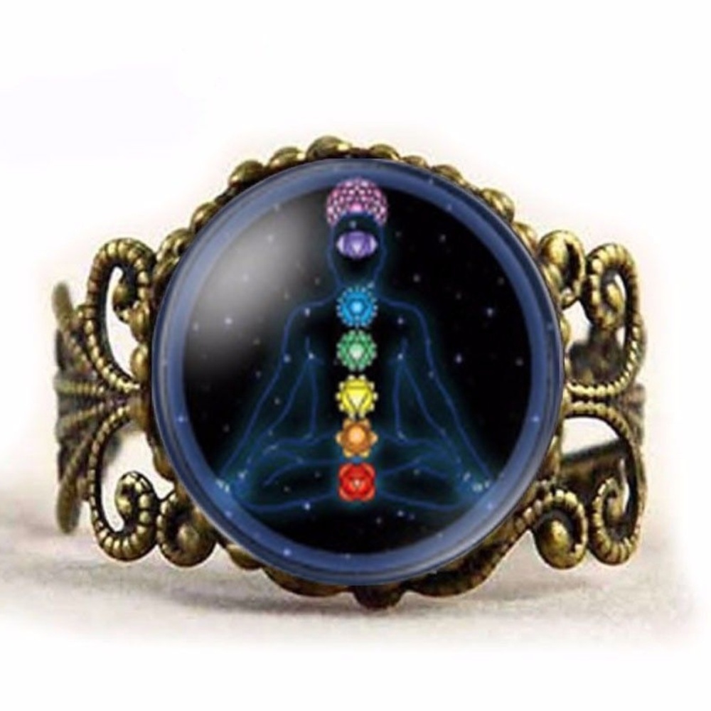 Chakra Meditation Adjustable Filigree Ring - Multicolor